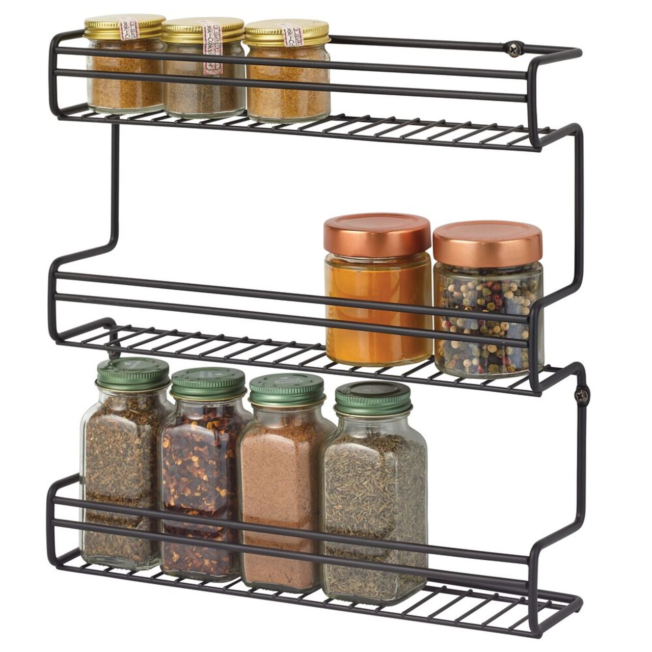mDesign Metal Wall Mount Spice Rack Organizer, 3 Tier - Black